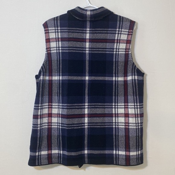 Chaps Womens Knit Sweater Moto Vest Size XXL Plaid Cotton Asymmetric Zip - Picture 6 of 8